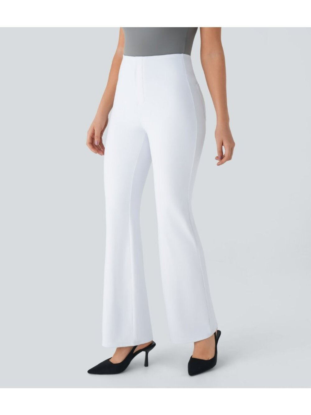 Halara Flex High Waisted Back Side Pocket Slight Flare Pants White